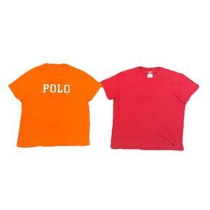 Lot Of 2 Size XL Polo Ralph Lauren T Shirts Orange Spell Out And Red Bottom Pony